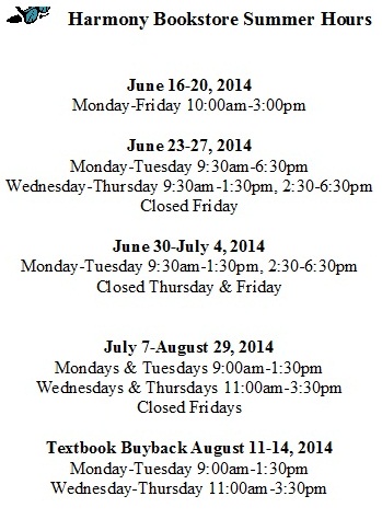 Harmony Summer 2014 Hours